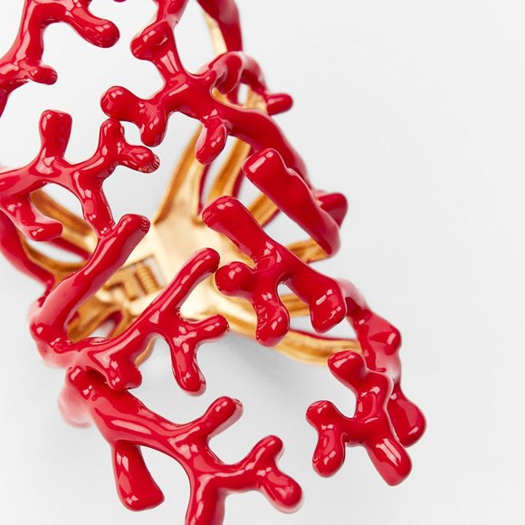Zara Coral Shaped Cuff Bracelet Summer 2023 Red - Picture 2 of 4
